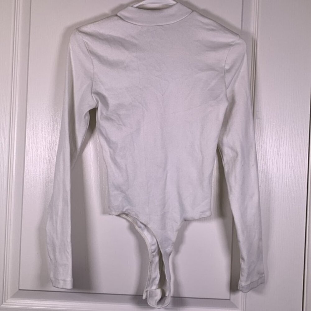 Fashion Nova White Ribbed Thong Bodysuit Front Zipper Size Med #2937 - Picture 2 of 5